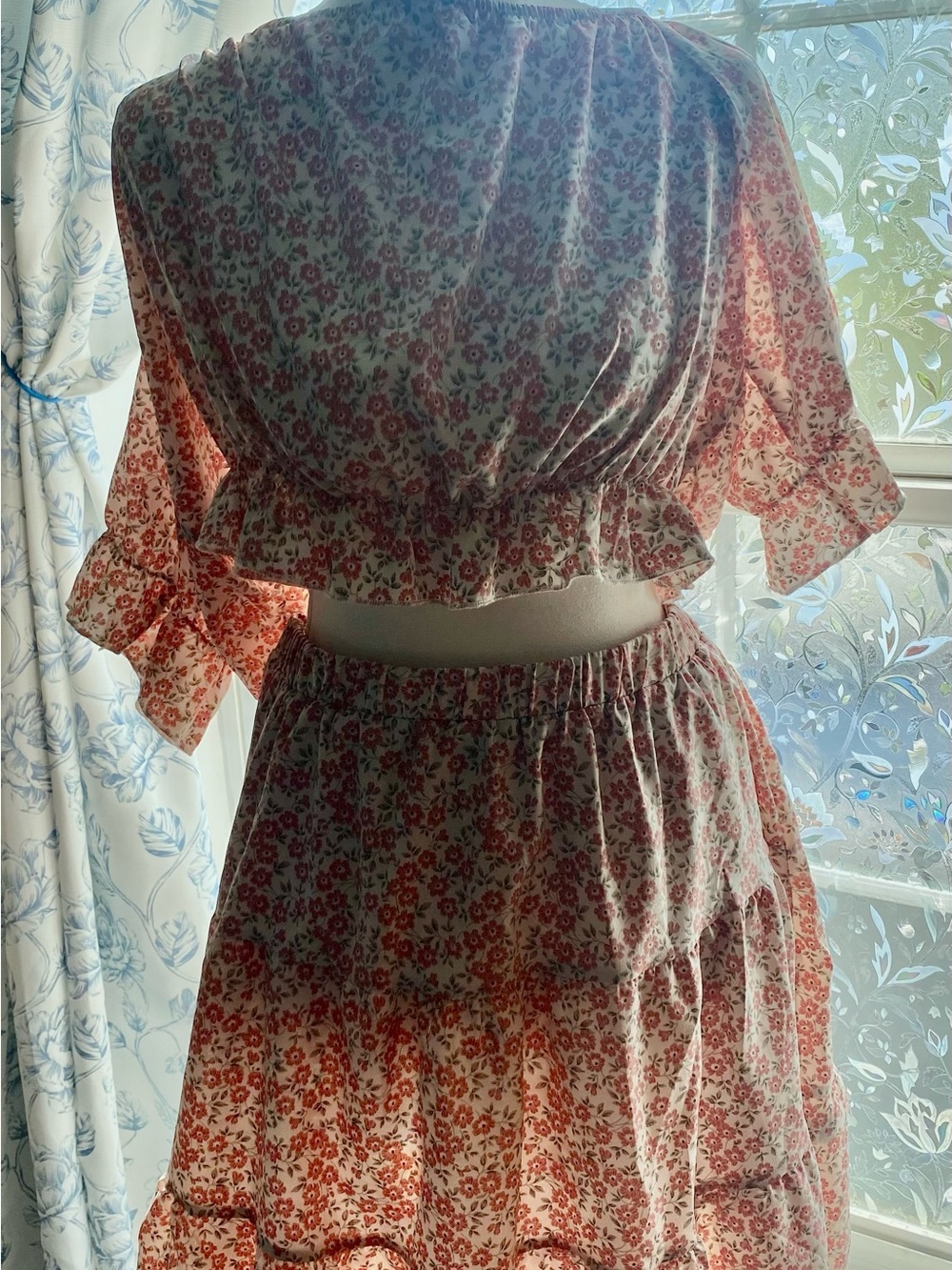 SHEIN Pink Floral Tiered Maxi Set
